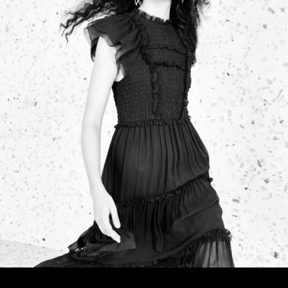 ULLA JOHNSON LENORE SMOCKED SILK CLOQUE (BLACK) - Picture 2 of 7